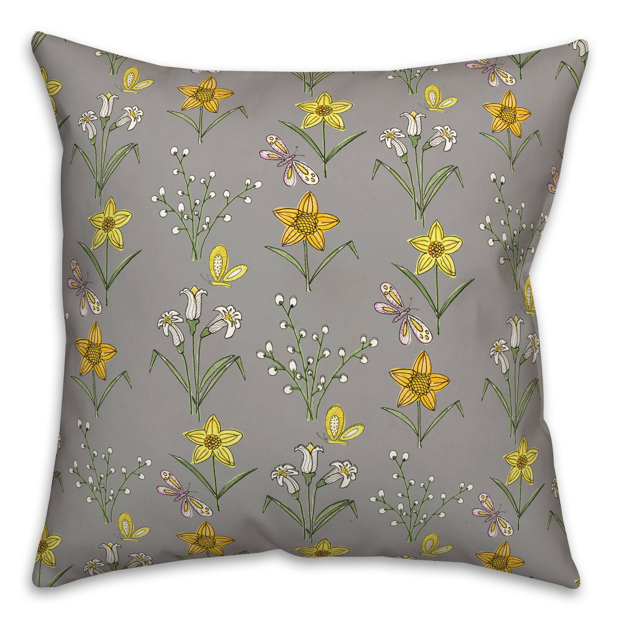 18" Gray Spring Pattern Indoor/Outdoor Pillow